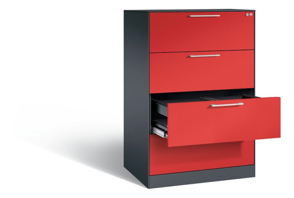 C+P Hängeregistraturschrank Asisto, H1310xB800xT600mm, Farbe: Schwarzgrau / feuerrot, Bügelgriff, 146223-412 S10382