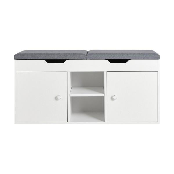 SoBuy Schuhbank mit 2 Türen Weiß 100x34x48 cm, Klassisch, FSR96-W