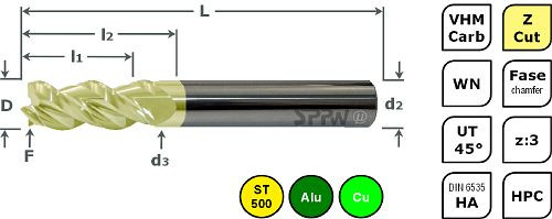SPPW Hochleistungsfräser VHM+Z.Cut UT45° z:3 L: 92x32x42 d16 Ø16, 7570321600