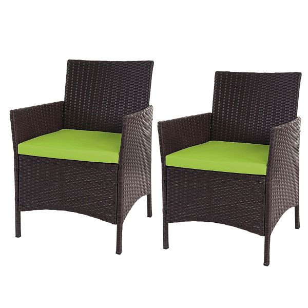 Mendler 2er-Set Poly-Rattan Gartensessel Halden, Korbsessel, braun-meliert, Kissen grün, 52034