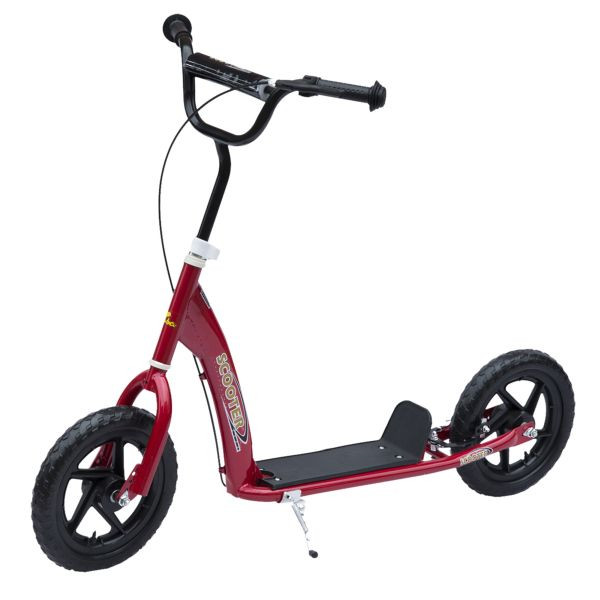 HOMCOM Kinderroller mit Hinterbremse 12 Zoll Scooter Tretroller Roller Cityroller Kinder Kickboard Stahl EVA Rot 120 x 52 x 80-88 cm, 371-027RD