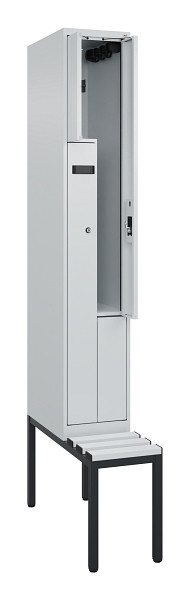 C+P Z-Spind Evolo PLUS, Bank, 2 Fächer, 2120x300x815mm, 7035/7035, Zylinderschloss, Sitzfläche Kunststoff, Sitzbank, 0490537-102 S10094