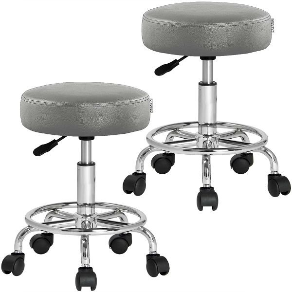 casaria Rollhocker 2er-Set Kunstleder Grau 360° drehbar, 995974