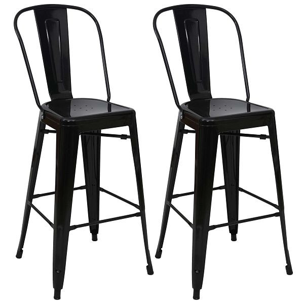 Mendler 2er-Set Barhocker HWC-A73, Barstuhl Tresenhocker mit Lehne, Metall Industriedesign, schwarz, 70812