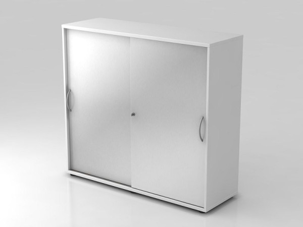 Hammerbacher Schiebetürschrank 3OH 120cm Bogengriff Weiß/Silber, 120x40x110 cm (BxTxH), V1753S/W/S/BM