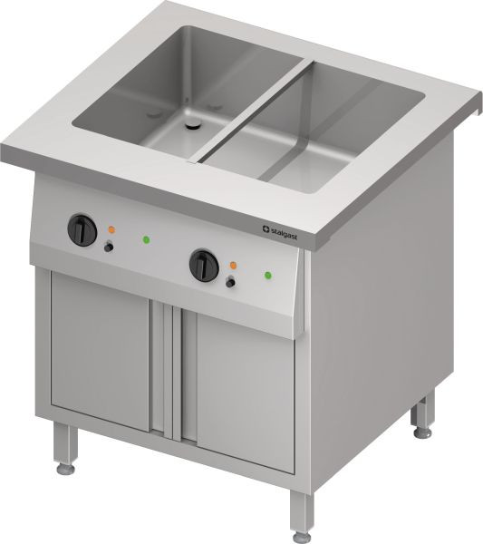 Stalgast Edelstahl Bain-Marie-Station "Free Flow" mit einem Becken 2x GN1/1, Wärmeschrank und Flügeltüren, 799x750x880 mm Granitabdeckung, FF08214