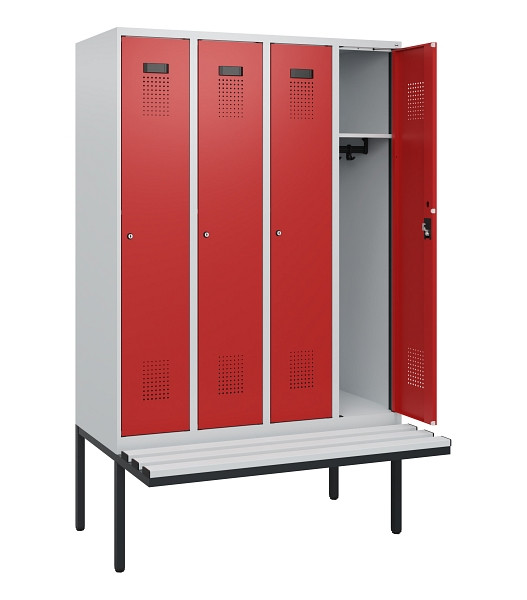 C+P Spind Evolo PLUS, 4 Abteile, 1950x1200x815mm, 7035/3000, Zylinderschloss, Material Sitzfläche Kunststoff, 0490405-40 S10084
