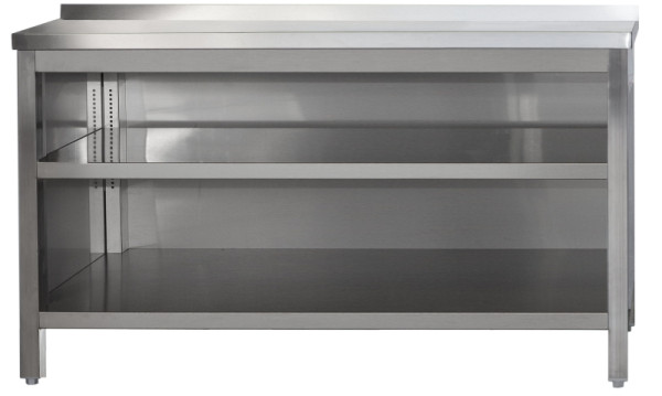 A&S Gastro Edelstahl Arbeitsschrank offen mit Aufkantung und höhenverstellbaren Zwischenboden, Tiefe 600mm, AISI 304, 400 x 600 x 850 mm, ARSOA046