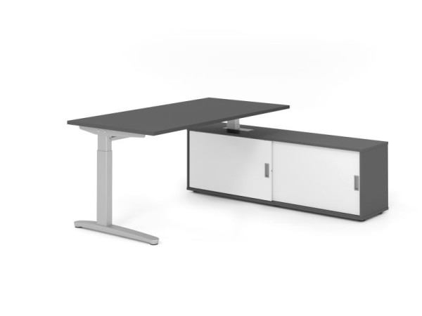 Hammerbacher Schreibtisch XB16, 160x80cm, Platte: Graphit, 25mm dick, C-Fuß Gestell Silber, höheneinstellbar, Graphit / Weiß, VXBE16SB/G/S/G/W
