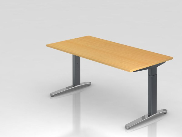 Hammerbacher Schreibtisch C-Fuß 160x80cm Buche/Graphit (Poliert), Rechteckform, VXB16/6/GC