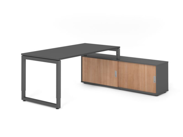 Hammerbacher Aufsatz-Schreibtisch RSE16, 160x80cm, Platte: Graphit, 25mm dick, Rahmen Graphit, höheneinstellbar, Graphit / Nuss, VRSE16SB/G/G/G/N