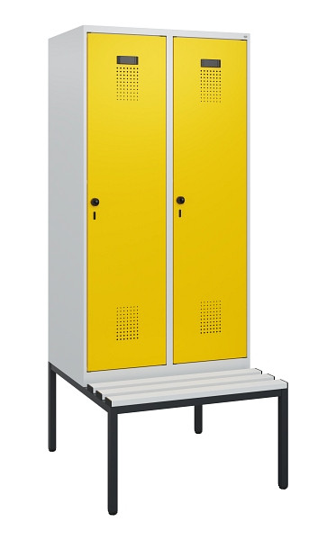 C+P Spind Evolo PLUS, 2 Abteile, 1950x800x815mm, 7035/1023, Drehriegel, Sitzfläche Kunststoff, Sitzbank, 0490505-22 S10055