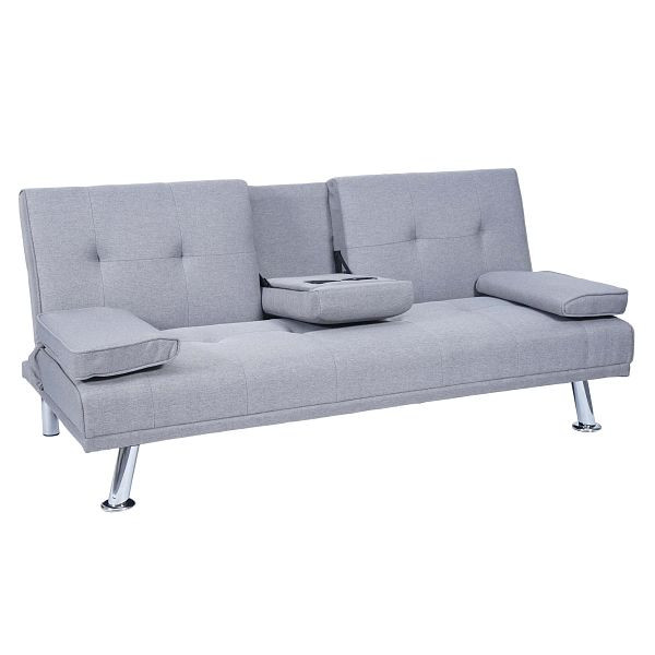 Mendler 3er-Sofa HWC-F60, Couch Schlafsofa Gästebett, Tassenhalter verstellbar 97x166cm, Textil, hellgrau, 70184