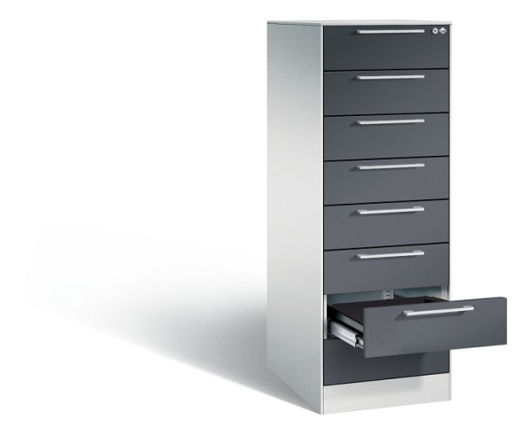 C+P Karteischrank Asisto, H1310xB440xT600mm, Farbe: Lichtgrau / Schwarzgrau, Bügelgriff, 146225-822 S10026