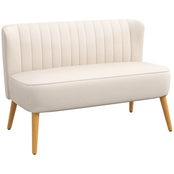 HOMCOM Sofa Retrodesign 2-Sitzer-Sofa, Holzbeine, 117 x 56,5 x 77 cm, Cremeweiß, 833-524V05CW