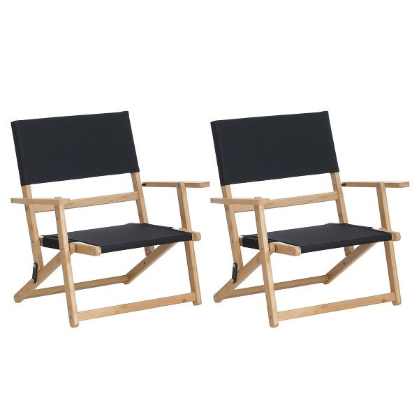 Mendler 2er-Set Bambus Campingstuhl HWC-Q42, Gartenstuhl Balkonstuhl Freizeitstuhl klappbar Outdoor Stoff/Textil, schwarz, 122897