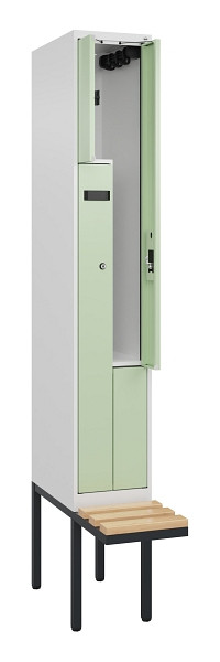 C+P Z-Spind Evolo PLUS, Bank, 2 Fächer, 2120x300x815mm, 9016/6019, Zylinderschloss, Sitzfläche Holz, 0490437-102 S10046