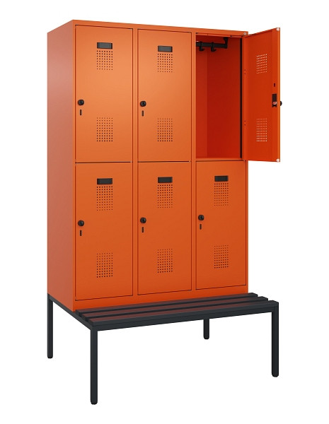 C+P Doppelstock-Spind Evolo PLUS, Bank, 6 Fächer, 2120x1200x815mm, 2004/2004, Drehriegel, Sitzfläche Kunststoff, Sitzbank, 0493507-32 S10104