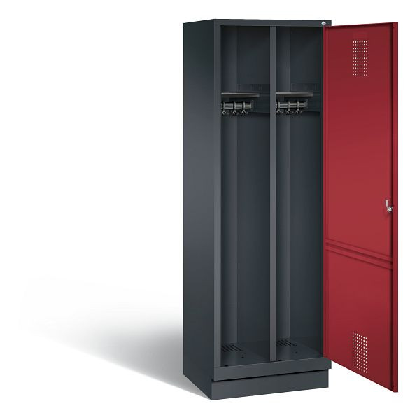 C+P Schwarz-Weiss-Spind Evolo, H1800xB610xT500mm, Farbe: Schwarzgrau / Rubinrot, 48220-20 S10056