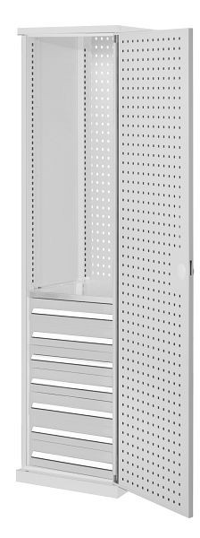 Kappes RasterPlan Schubladenschrank schmal Mod 5, 1950 x 600 x 600 mm, 7035, Lochplattentür, 1 Fachboden verzinkt, 7 Schubladen 125 mm, 1567.04.3013