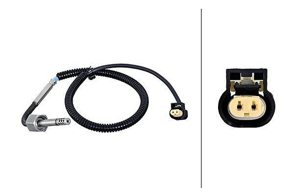 HELLA Sensor, Abgastemperatur - 2-polig - geschraubt - Kabel: 450mm, 6PT 010 376-431