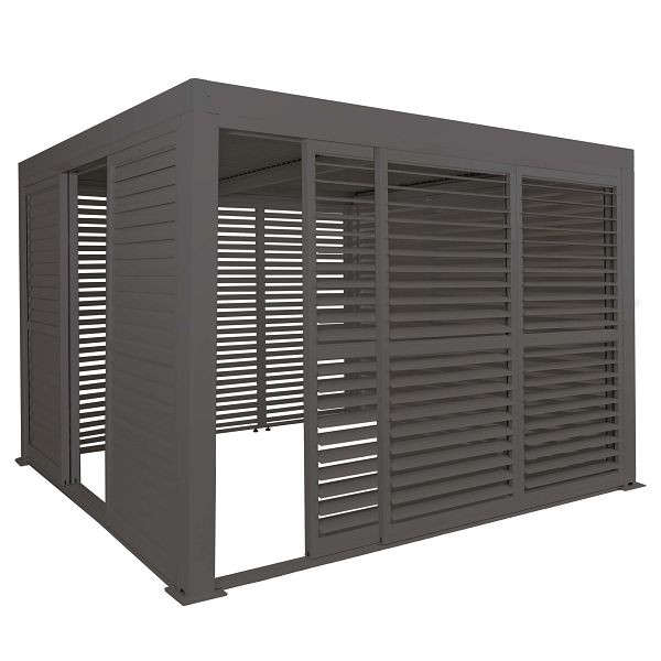 Mendler Alu Pergola HWC-L46, Pavillon Terrassenüberdachung, 6x Lamellenpaneel 6x Schiebetüren, 11cm-Gestell, 3x3m, anthrazit, 164410