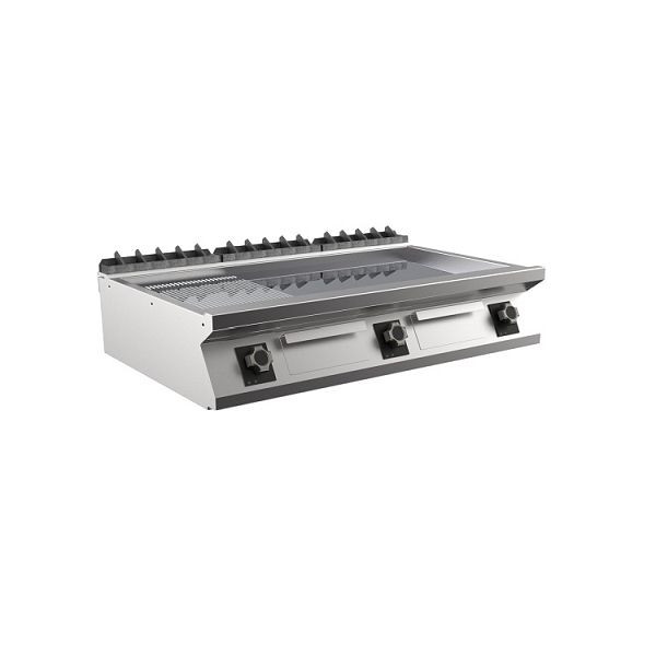 Mareno M1-900 elektrische Griddleplatte mit 2/3 glatter und 1/3 gerippter Chromplatte, 120cm, 1200(B)x920(T)x250(H)mm, FT912EMCT, 191.262