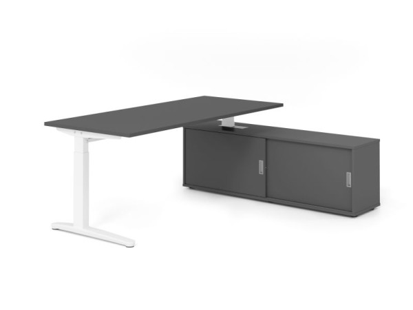 Hammerbacher Schreibtisch XB19, 180x80cm, Platte: Graphit, 25mm dick, C-Fuß Gestell Weiß, höheneinstellbar, Ahorn, SB/G/W/G/G, VXBE19SB/G/W/G/G