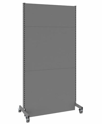 DENIOS Mobile Akustik Trennwand, Grundfeld, B 1250, H 2500 mm, Akustik-Lochblech zweiseitig, grau, 293073