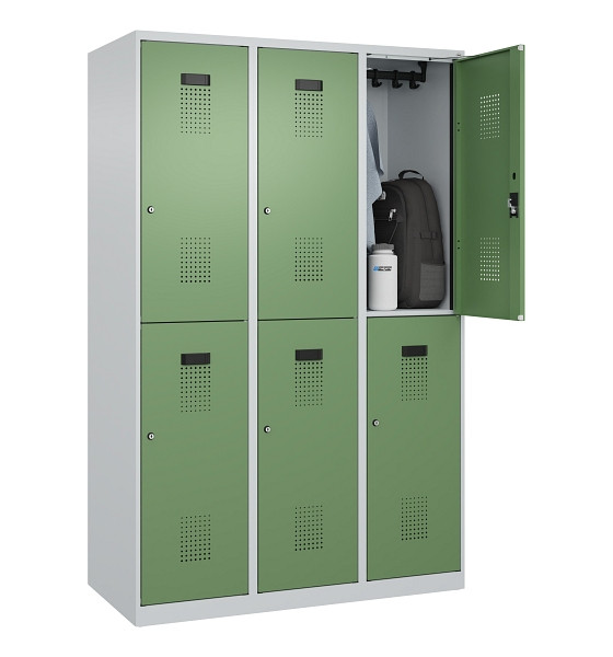 C+P Doppelstöckiger Spind Evolo PLUS, 6 Fächer, 1850x1200x500mm, 7035/6011, Zylinderschloss, 049300-32 S10037