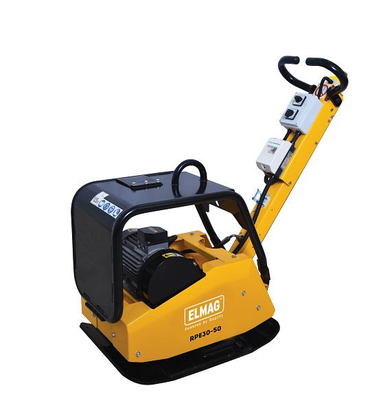 ELMAG Rüttelplatte reversierbar RPE30-50 mit 400 Volt Elektromotor 4kW, 30 kN Zentrifugalkraft, mit Schutzrahmen aus Stahl, 63028