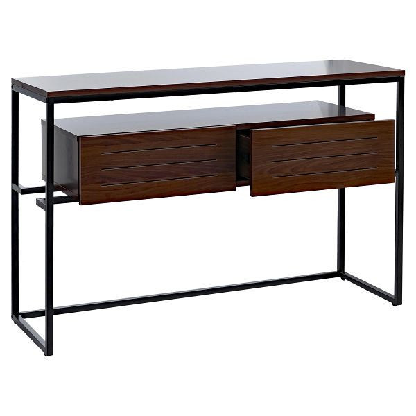 Mendler Konsolentisch HWC-P46, Telefontisch Beistelltisch Ablagetisch, Schublade Metall MDF Melamin 80x120x40cm, Walnuss-Optik, 139882+140180