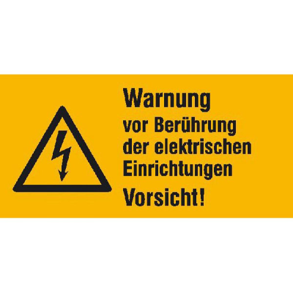 Stein HGS Elektrokennzeichnung/Warnkombischild, Warnung vor Berührung der elektrischen Einrichtungen Vorsicht!, 52 x 26 mm / Folie, 9er-Bogen, 30.1330