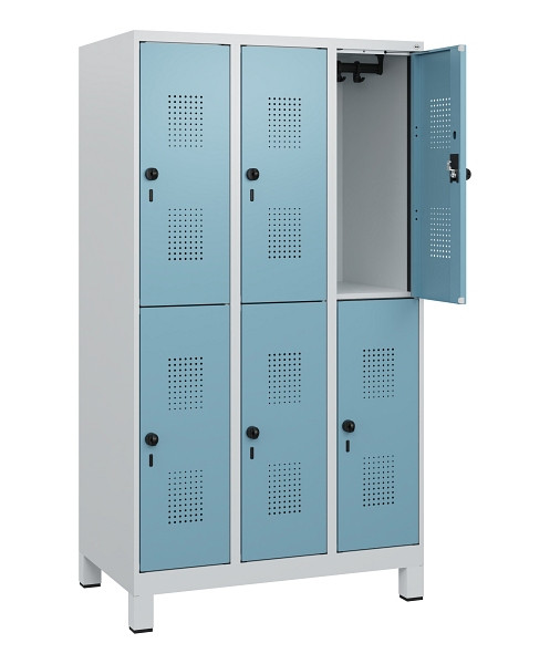 C+P Doppelstöckiger Spind Evolo PLUS, Füße, 6 Fächer, 1630x900x500mm, 7035/0010, Drehriegel, 0493105-30 S10009