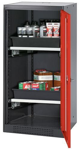 asecos Chemikalienschrank Systema-T CS-52RG, Korpus anthrazit, Flügeltüren rot, 2 Tablarauszüge, 208681