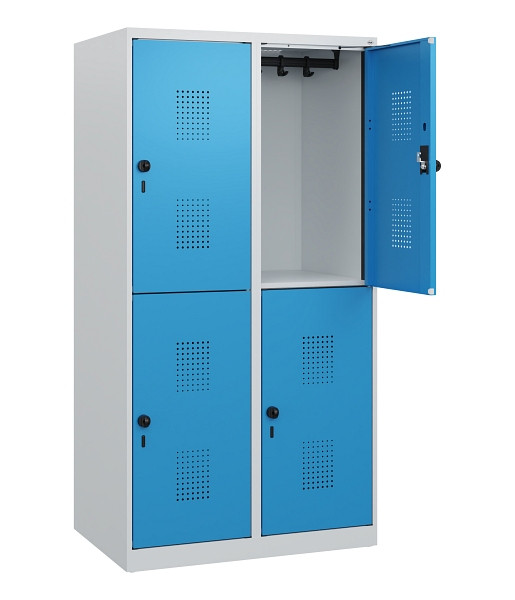 C+P Doppelstöckiger Spind Evolo PLUS, 4 Fächer, 1530x800x500mm, 7035/5012, Drehriegel, 0493005-22 S10007