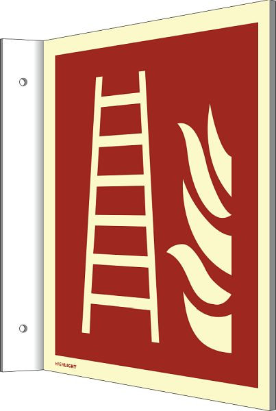 Moedel Fahnenschild Feuerleiter ISO 7010, Kunststoff, nachleuchtend, 160-mcd, 200x200 mm, 65391