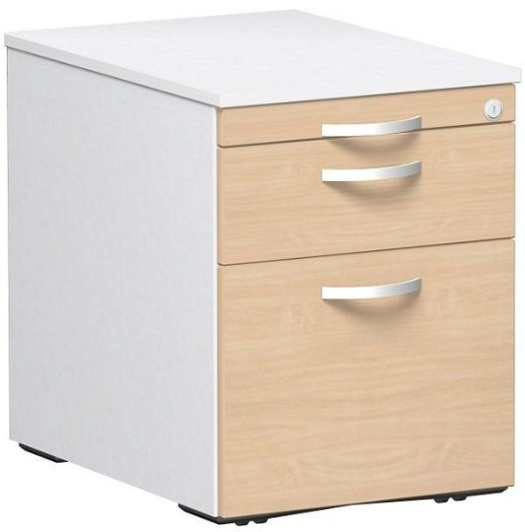 geramöbel Rollcontainer Hängeregistratur und 1 Kunststoff-Schubfach, Metall-Rollschubführung, 438x600x565, Ahorn/Weiß, S-530152-AW