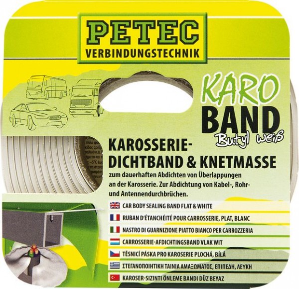 Petec Karo - Band, Karosseriedichtband, Buthyl, Flach, Weiss, 20mm x 2mm x 3 m, Sb-Karte, 87530