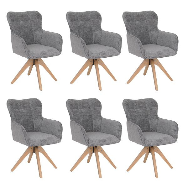 Mendler 6er-Set Esszimmerstuhl HWC-Q35, Küchenstuhl Armlehne drehbar Auto-Return, Stoff Chenille (680g/m²) Holz MVG, grau, 3x130703