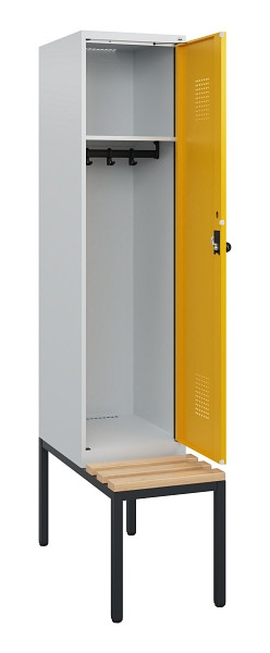C+P Spind Evolo PLUS, 1 Abteil, 1950x400x815mm, 7035/1004, Drehriegel, Sitzfläche Holz, Sitzbank, 0490505-12 S10000