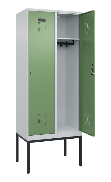 C+P Spind Evolo PLUS, Gestell, 2 Abteile, 2120x800x500mm, 7035/6011, Verschluss Zylinderschloss, Ablageböden 2, 0490307-22 S10037