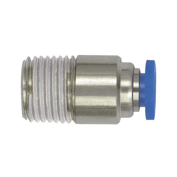 Riegler Gerade Steckverschraubung »Blaue Serie« mini, rund, R 1/8, für Schlauch-Außen-Ø 4 mm, pmax 10 bar, Kunststoff/Messing vernickelt, 148811