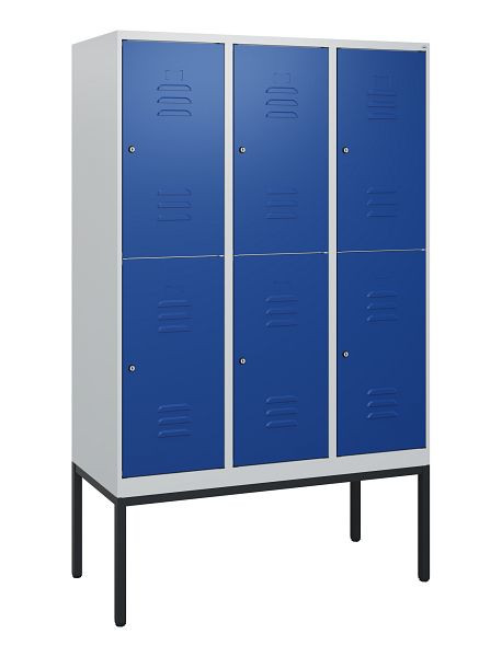 C+P Doppelstöckiger Spind Classic PLUS, Gestell, 3 Abteile, 1950x1200x500mm, 7035/5010, Zylinderschlösser, 0803305-32 S10033