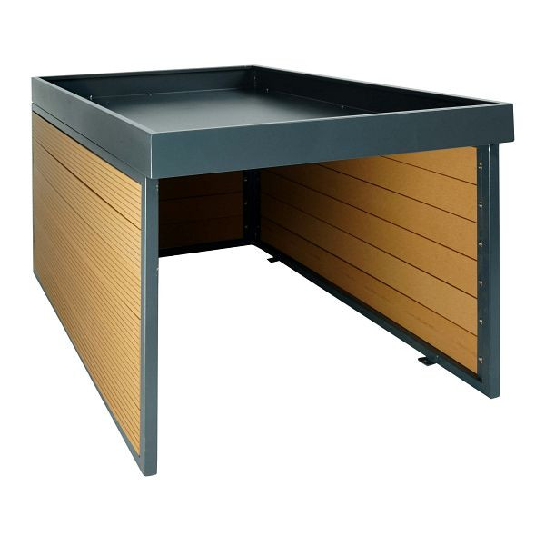 Mendler XL Mähroboter-Garage mit Pflanzkasten HWC-L45, Dach Unterstand für Rasenmäher, WPC Metall 47x70x94cm, Eiche-Optik, 104377