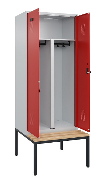 C+P PSA Doppel-Spind Evolo PLUS, Bank, 2 Abteile, 2120x800x815mm, 7035/3020, Drehriegel, Sitzfläche Buche-Hartholz, Sitzbank, 0490527-22P S10005