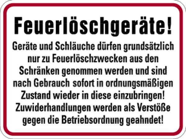 Schilder Klar Hinweisschild Feuerlöschgeräte, 400x300x0.6 mm Aluminium geprägt, 145/21