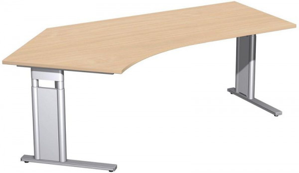 geramöbel Schreibtisch 135° links höhenverstellbar, C Fuß Blende optional, 2166x1130x680-820, Buche/Silber, N-647315-BS
