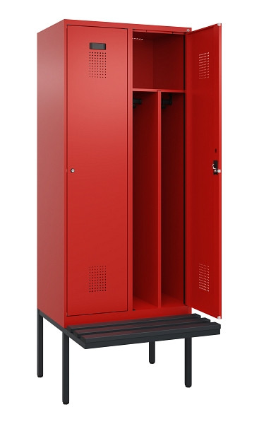 C+P Spind Evolo PLUS, 2 Abteile, 2120x800x815mm, 3020/3020, Haken 4, Zylinderschloss, Sitzfläche Kunststoff, Trennwand, 0490407-22F S10105