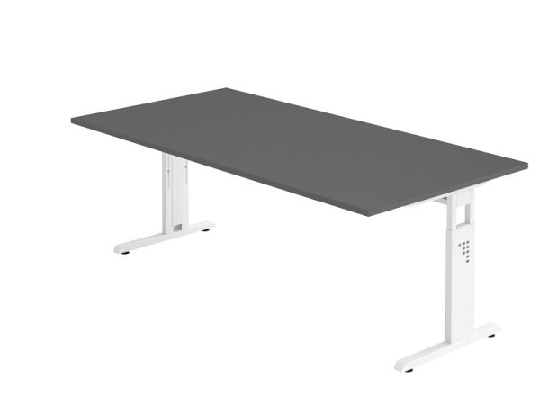 Hammerbacher Schreibtisch C-Fuß 200x100cm Graphit/Weiß, Arbeitshöhe 65-85 cm, VOS2E/G/W